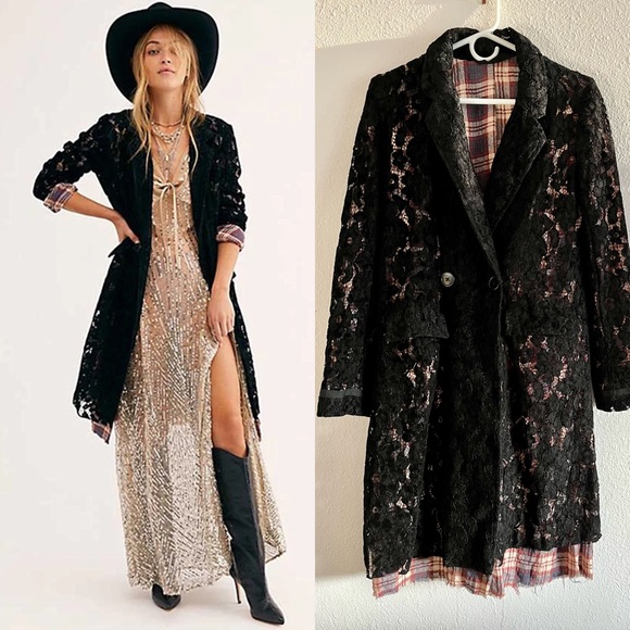 Free People Jackets & Blazers - ***SOLD***New Free People Long Lace Black Jacket Blazer